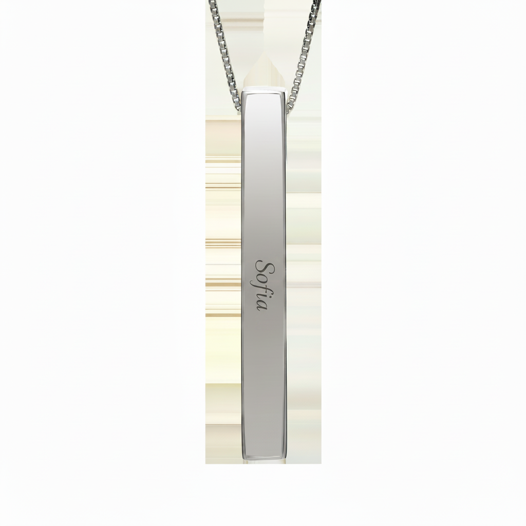 Engravable Vertical Name Bar Pendant — Custom Date/Name Vertical ID Necklace, Father's Day gift, Birthday gift