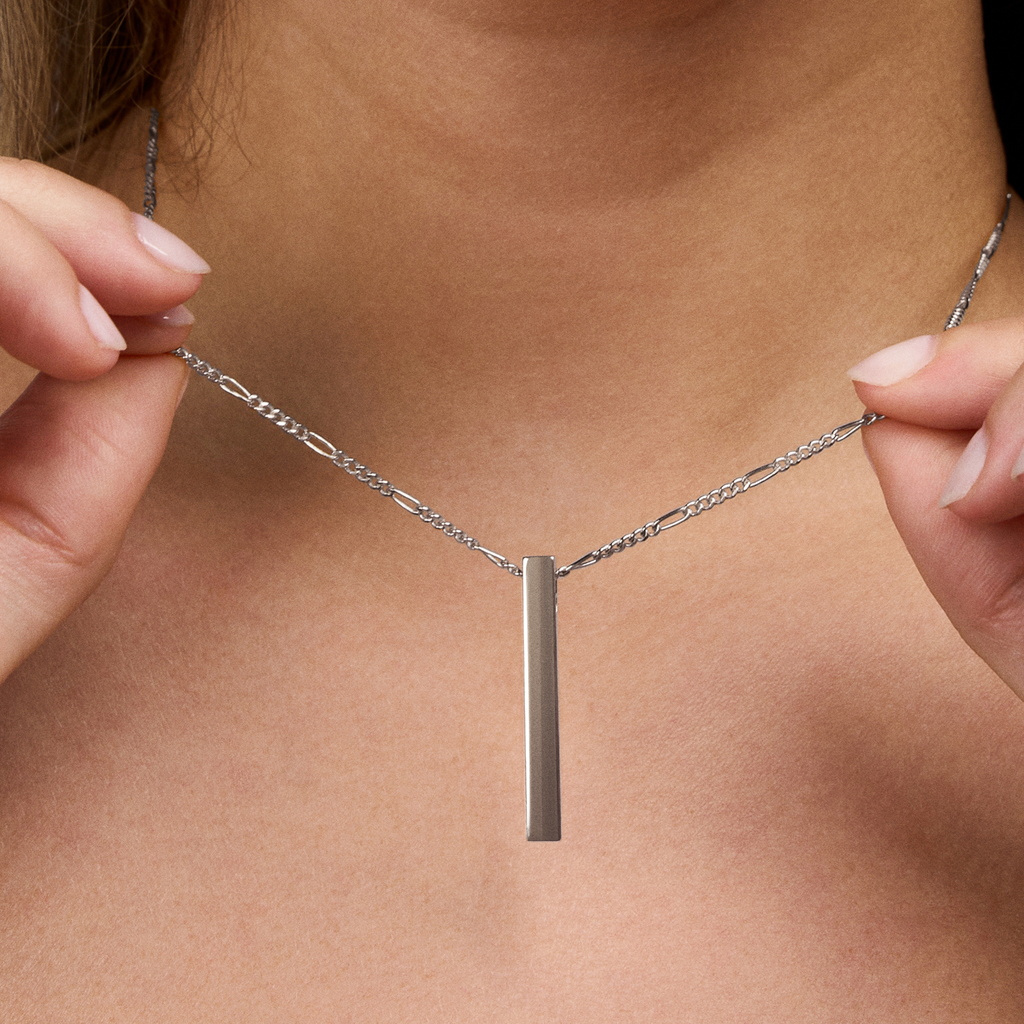 Engravable Vertical Name Bar Pendant — Custom Date/Name Vertical ID Necklace, Father's Day gift, Birthday gift