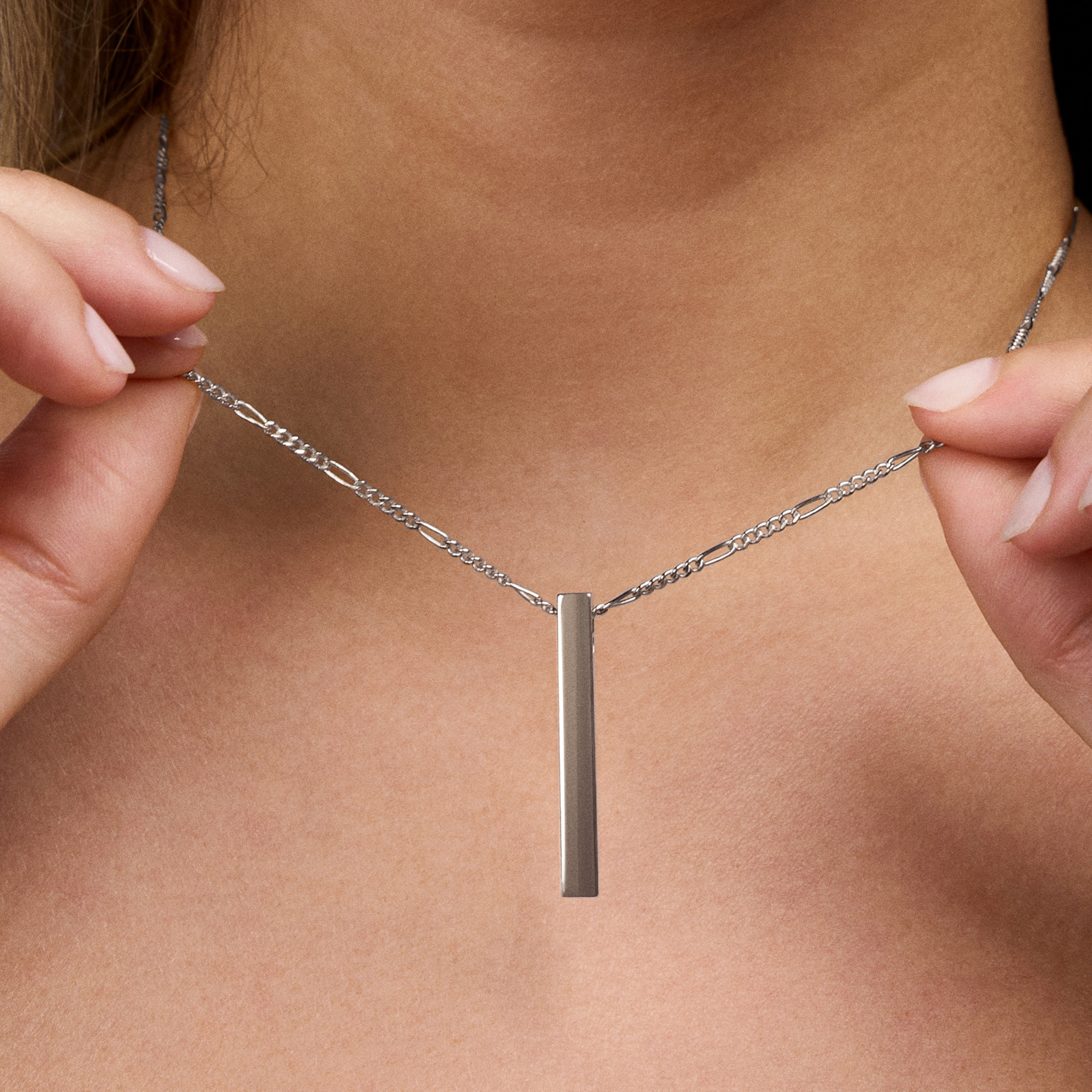 Engravable Vertical Name Bar Pendant — Custom Date/Name Vertical ID Necklace, Father's Day gift, Birthday gift